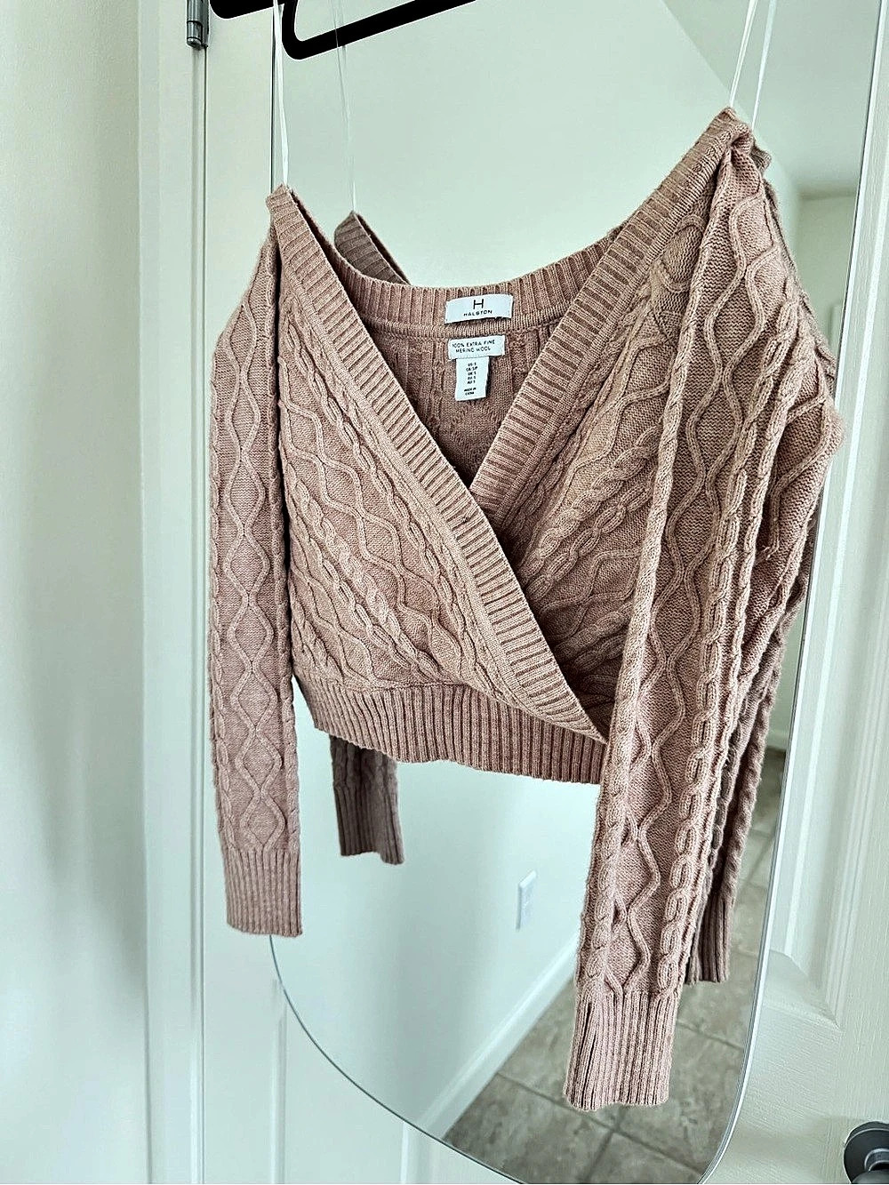 Halston Cable Knit Wrap Sweater Pink XS Like New